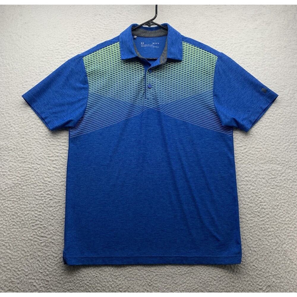 Under Armour Polo Shirt Mens Medium M Loose HeatGear Blue‎ Geometric Golf Dad